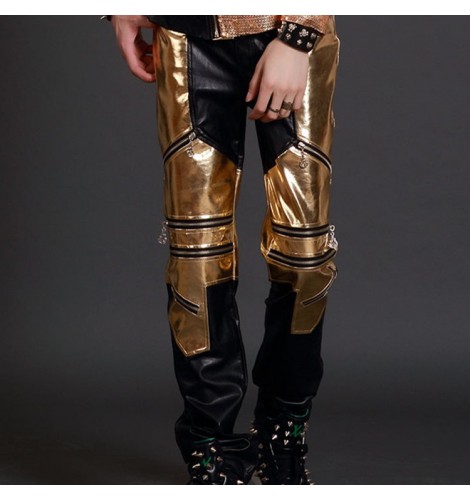 gold leather pants