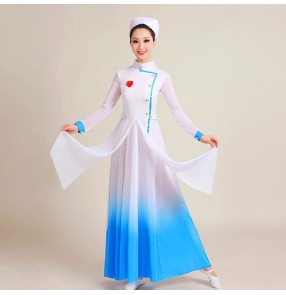 Nurse dance choir performance dress female doctor dress white angel stage medical care chorus blue white pink choir dress for women