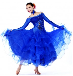 Off shoulder diamond pattern long sleeves ballroom dancing dress