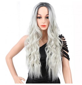 Ombre curly wave long wig for women middle part ombre wig synthetic fiber hair drama party cosplay or daily use 27.5 inch