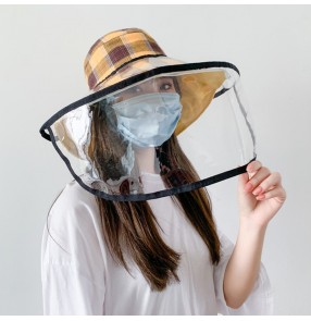 outdoor antivirus spray saliva fisherman hat with clear face shield dust proof folding sun cap for women