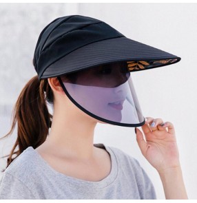 Outdoor visor cap with face shield anti-spray saliva dust virus proof sunscreen sun cap for women