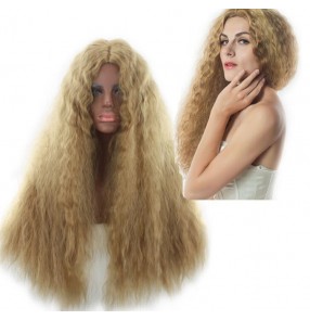 perm corn wig synthetic african american wigs women hair wigs heat resistant long curly wig blonde fluffy Festival performance hair