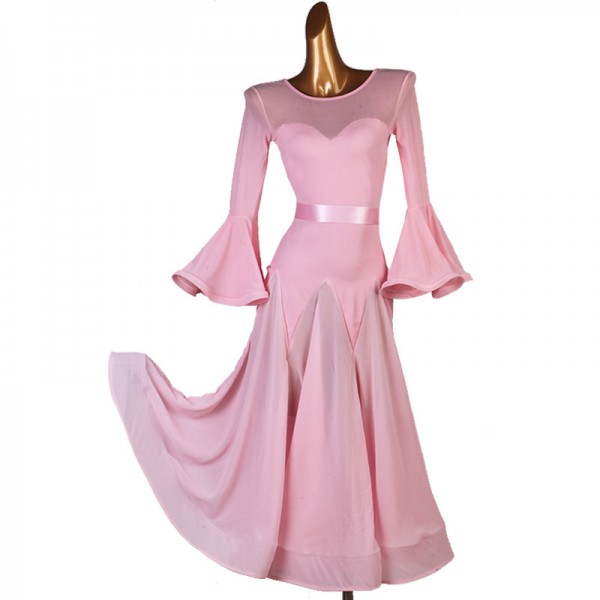 Pink ballroom dancing dresses for women girls waltz tango dance dresses ...