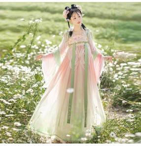Pink blue floral Chinese fairy Hanfu female Han tang Princess cosplay dress for women girls chest-length Han Ming ancient folk costumes elements Hanfu Flowy fairy dress