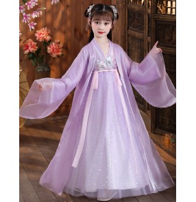 Pink blue purple Fairy dress Hanfu for girls kids ancient chinese folk costume anime drama film Tang dynasty princess empress queen cosplay kimono dress