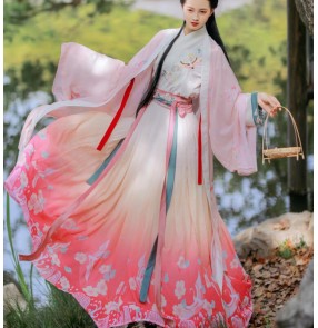 Pink Chinese Hanfu fairy cosplay dress for women female Chinese style ancient Wei Jin Tang Han Ming Dynasty Photos shooting cosplay princess kimono dress