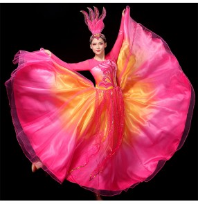 Pink Flamenco dresses paso double dance dresses for women song accompaniment ballroom dance performance costume ballroom performance costume choir stage costumes