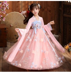 Pink flowers Chinese Hanfu for Girl Super Fairy princess Dress Chinese Style tang dynasty empress dresses Girl Fairy Tang Suit