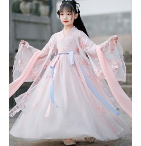 Pink Hanfu fairy dress for kids Girls chinese Ancient folk Costume Tang han dynasty princess dress for children tang suit stage performance kimono dresses