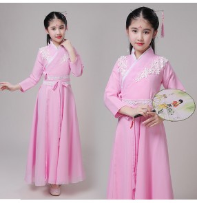 pink Hanfu fairy dresses traditional Girls kids children Chinese folk dance princess dresses costumes 