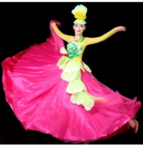 Pink petals flamenco dresses for women girls Opening dance performance dress spanish bull dance dress big swing skirt ballroom dance costume stage chorus dresses 