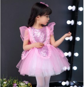 Pink princess dress for girls fluffy gauze skirt children's chorus performance costume flower girls dress toddler dance costumes modern dance ballet dresses