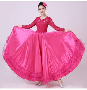 Pink red flamenco dance dress opening spanish bull dance dress for women choir chorus stage performance dresses ballroom dance dress