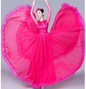 pink red Flamenco dresses spanishi bull dance dresses for women ballroom choir chorus stage performance dresses