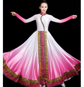 Pink with white Mongolian dance costume Mongolia performance clothing female ethnic style dress modern art test Mongolian dance big skirt