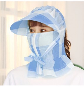 Plaid Reusable mask with full face cover sunscreen hat mouth mask riding anti-spray saliva protective sun cap for women