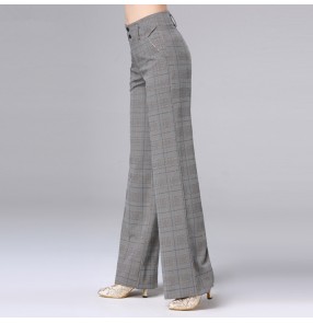 Plaid women's ballroom latin dance long pants female professional stage performance wide legs fashion swing pants trousers