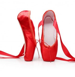 Pointe Shoes Bandage Ballet Dance Shoes Red black Girl Woman Professional Satin Dancing Shoes