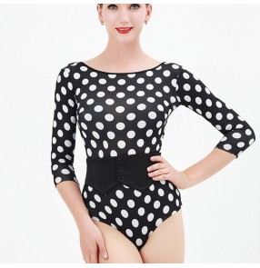 Polka dot leopard Latin dance Body jumpsuits tops female one-piece professional dance clothes square dance practice clothes for women