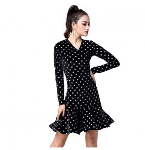 polka dot velvet latin dance dresses for women salsa chacha dance dress