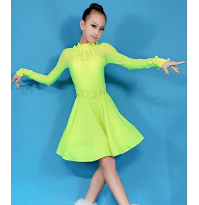 Professional children girls neon green white pink competition Latin dance costumes for children ballroom latin dance dress for kids