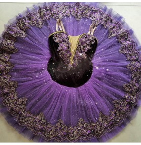 Professional children Kids purple ballet dress lilac Sleeping Beauty flat tutu classical ballerina performance Costume Swan Lake Dance tutu