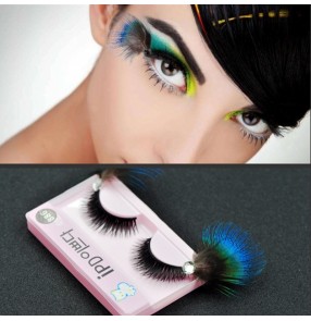 Pure natural peacock feather eye tail elongated color exaggerated stage feather eyelashes performance stage performance eyelashes
