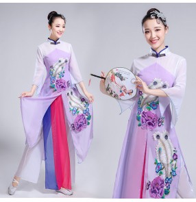 purple Chinese folk dance costumes for women traditional classical fan yangko umbrella dance dress fairy performance clothes for female 
