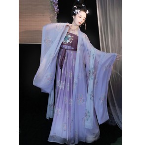 Purple hanfu fairy dress Tang han ming style Empress princess cosplay dress myrobalan skirt chinese ancient folk clothing female photos shooting fairy big-sleeved shirt