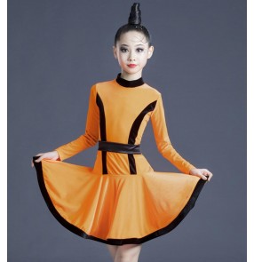 Purple orange velvet latin dance dress for kids girls balroom dance dress for children latin dance costumes