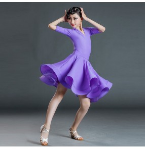 Purple professional Latin dance competition dance dresses for kids girls neon green purple orange ballroom dance skirts examination practice clothes Big swing skirt performance costume