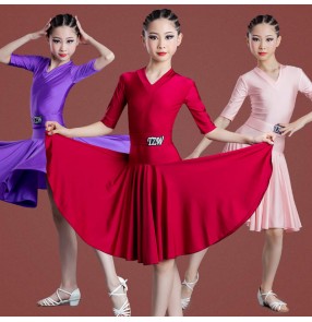 Purple yellow royal blue turquoise violet pink Latin dance dresses ballroom dancing dresses for girls children latin dance competition costumes
