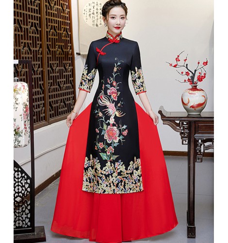 Qipao dress retro cheongsam Chinese dress black with red China ...
