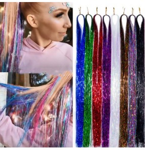 rainbow color sparkle long hair tinsel multi color glitter bling hair extension for party stage performance 120cm