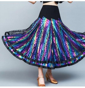 Rainbow colored ballroom dance skirts for women female modern ballroom dancing skirt waltz tango dance skirts for lady 