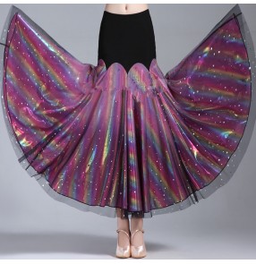 Rainbow colored women's shiny glitter ballroom dancing skirts stage performance waltz tango dance skirts