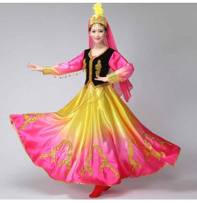 rainbow colored Xinjiang dance performance costume for women minority performance costume women's Uyghur big swing skirt
