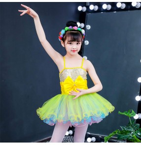 Rainbow colorful Ballet dance dress for kids girls tutu skirt preschool jazz dance princess dress for baby one-piece swan lake dance performance costumes