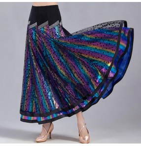 Rainbow diamond competition ballroom dance skirts for women girls waltz tango bling flamenco foxtrot smooth dance long skirts for lady