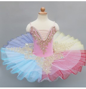Rainbow little swan lake ballet dance dress for kids ballerina tutu skirt for children classical pancake professional ballet dance costumes for girls