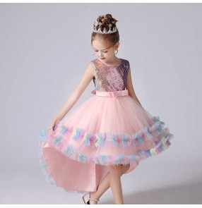 Rainbow sequined Children modern dance ballet dress birthday party princess dress Pianist solo performance costume Girls catwalk tuxedo dress