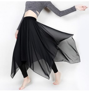 Re black color Ballroom latin ballet training pants for women Modern dance practice Pants Classical jazz dance performance irregular fake two pieces of mid-length skirt pants