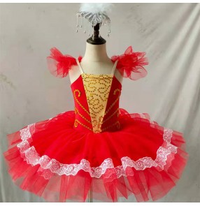 Red ballet dress tutu skirt for girls kids little swan tutu suspenders ballerina ballet dance performance costumes birthday xmas gift tutu dress