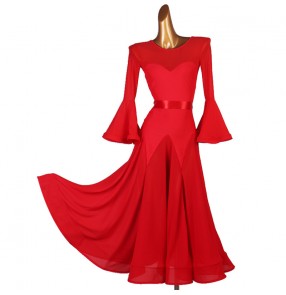 Red ballroom dancing dresses for women girls stage performance waltz tango modern dance dresses