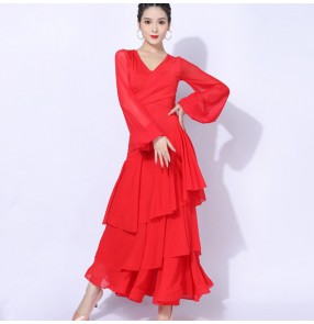 Red black Competition Ballroom dance dress for women girls standard waltz tango dance skirt Ballroom dancing costumes for lady