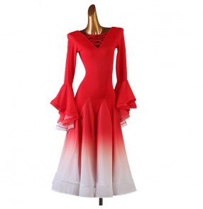 Red black gradient ballroom dance dresses for women girls Art exam Cross strap modern dance skirt trumpet sleeves ballroom dance skirt