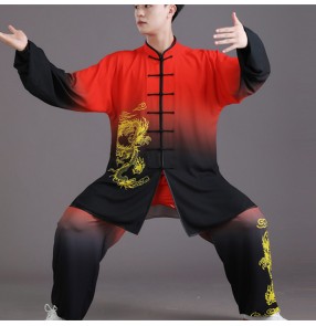 Red black gradient Chineses Dragon Chinese Tai chi Taiji Kung FU Uniforms female Chinese style Tai chi boxing clothing male martial arts Wushu performance suit