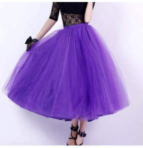 Red black tulle Ballroom dancing skirts for women's purple yellow waltz tango dancing skirts