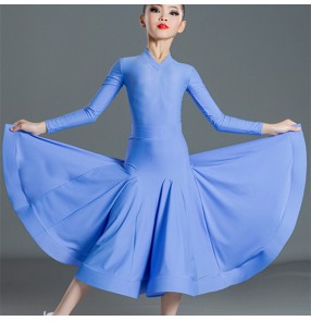 Red blue ballroom dancing dress for girls kids stage performance modern ballroom dance large swing skirts for children